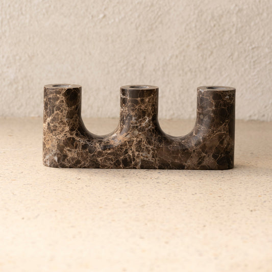 Dark Emperador Marble Candelabra