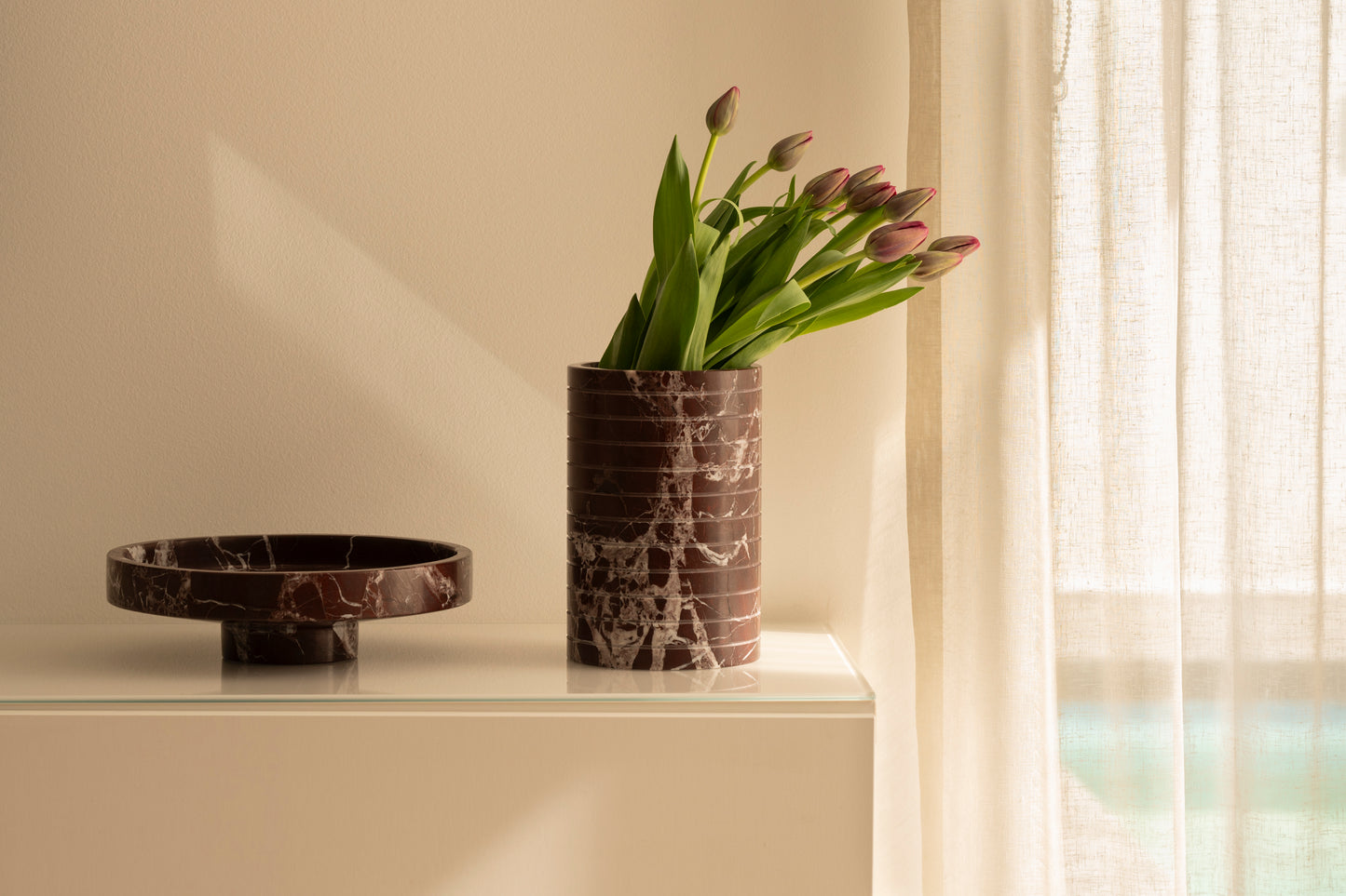 Rosso Levanto Marble Pedestal Tray