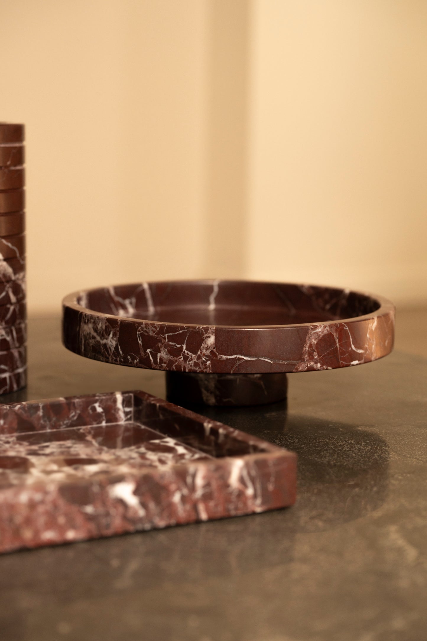 Rosso Levanto Marble Pedestal Tray