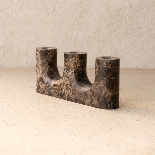Dark Emperador Marble Candelabra