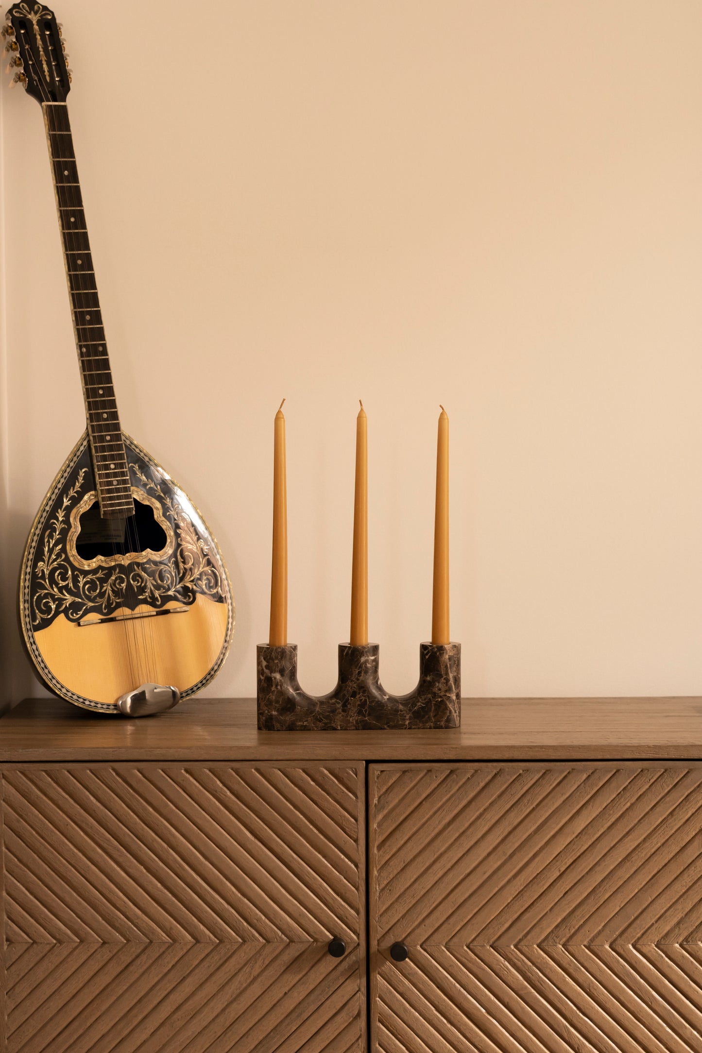 Dark Emperador Marble Candelabra