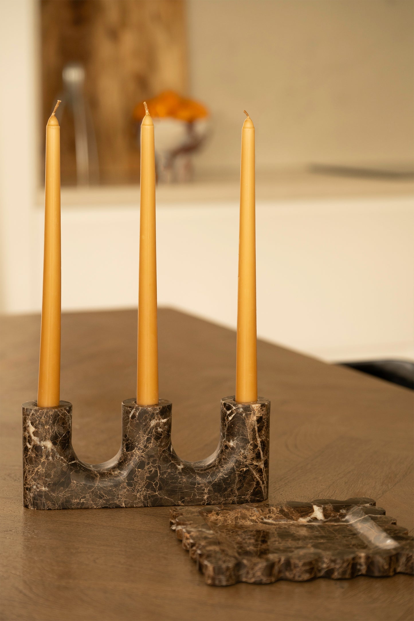 Dark Emperador Marble Candelabra